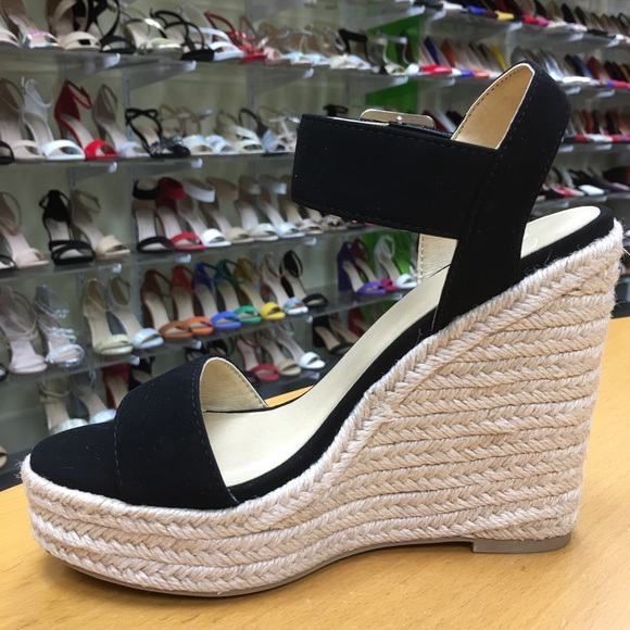 1 left! Delicious Black Nubuck Espadrille 5” Wedge - Picture 5 of 7